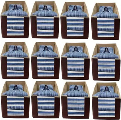 Mteaser 12 Foldable Non Woven Shirt Stacker Wardrobe Organizer With Side Handle for Home Storage Organizer, Travel Organiser(BEIGE BRWON)