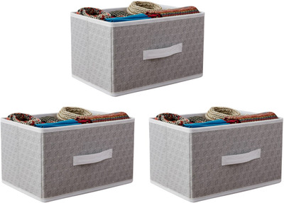 infinity craft Printed Storage Organizer Foldable Organizer for Cloths, kid's toy with Top Lid Store Other Household Items (Pack of 3)(Grey)