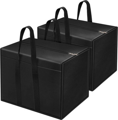 Crownsy Big Storage Bag for Saree with Superior Quality Non Woven Material Under Bed Storage Bag Organizer for Clothes/Blankets and Other Household items (Pack of 2)(Black)