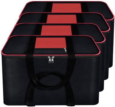 INFINITYCRAFTS Moisture Proof Non Woven Rectangular Big Underbed Clothes Storage Bag Organizer Foldable Blanket Cover with Zipper and Strong Handles Set of 4(Black, Red)