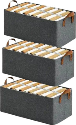 VRTREND 26 Litre Storage Bins with Handles – Set of 3 Grey Closet Organizer Boxes Premium 26L Multipurpose Fabric Storage Bag | Foldable Clothes Organizer_VR7 26 Litre Storage Bins with Handles – Set of 3 Grey Closet Organizer Boxes(Grey)