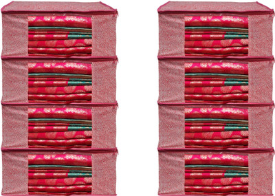 AMAK INC High Quality Large Saree Cover With Double Zipper | Wardrobe Bag | Saree Cover Closet Organizer / Saree Bags For Wardrobe Organizer Clothes Premium Clothes Cover (Wedding Collection Gift) Garment Cover Pack of 08 F7773_SC_Large_82464051(Pink)