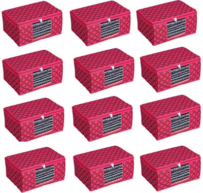 Hitvik Non-Woven Fabric Storage Bag Red Pattern Clothes Storage Bag - Pack of 12 Saree, Blanket, Wardrobe Organizer Box(Red)