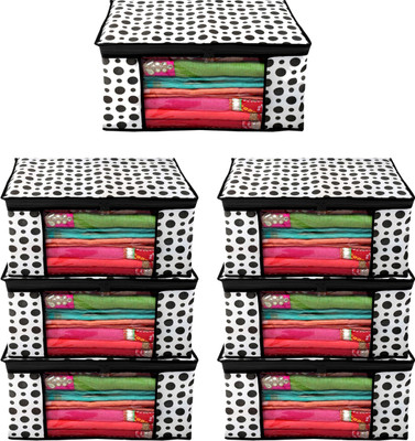 CHAMPARAN Set of 7 Non-Woven Printed Saree Cover/Cloth Storage/Organizer with Transparent Window Dress Packing With Transparent Window Pack of 7(Black, White)
