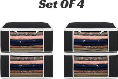 Star Weaves 4 pcs Non Woven Saree Cover/Clothes Organiser For Wardrobe Set Storage Bag with Front View Transparent Window And Zip For Lehenga, Suit, Dress, (Wedding Collection Gift) Premium Qulaity Garment Organizer Pack of 4, Black(Black) Star Weaves 4 pcs Non Woven Saree Cover/Clothes Organiser For Wardrobe Set Storage Bag with Front View Transparent Window And Zip For Lehenga, Suit, Dress, (Wedding Collection Gift) Premium Qulaity Garment Organizer Pack of 4, Black(Black)