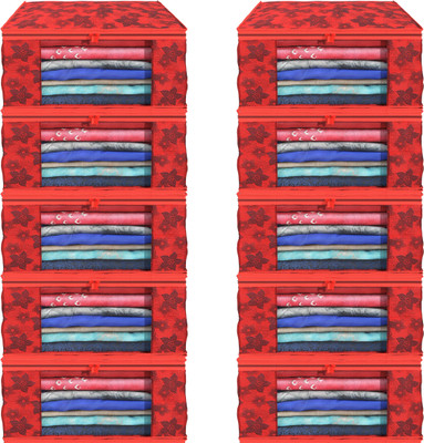 Ankit International High Quality Large Saree Cover With Double Zipper | Wardrobe Bag | Saree Cover Closet Organizer / Saree Bags For Wardrobe Organizer Clothes Premium Clothes Cover (Wedding Collection Gift) Garment Cover Pack of 10 F7773_SC_Large_82463394(Red)