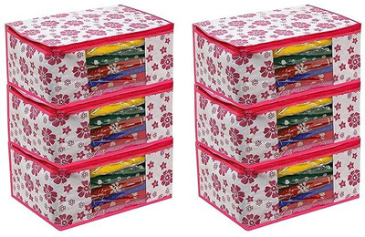 MADHVAN SAREE COVER Printed Non Woven Fabric Saree Cover/Clothes Organiser For Wardrobe Set PINK4(Pink)