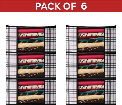 INNWYN Set of 6 Non-Woven Saree/ Garment Cover with Transparent Window Bigsc6p(White, Black)