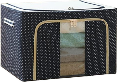 HJLSE Store Non-Woven Clothes Organizer For Wardrobe 66 Liter Large Storage Box Foldable Steel Frame Cloth Box With Zipper, Clear Window & Handle(Pack Of 1)