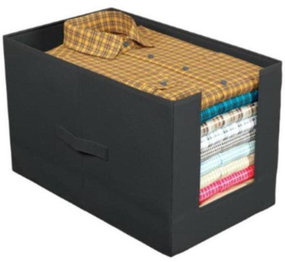 Anany Foldable Non-Woven Fabric Shirt Stacker Storage Box Organizer with Handle for Wardrobe, Closet, Underbed Use Durable, Dust-Proof, Stackable Cloth Storage Bin Set of 1(Black)