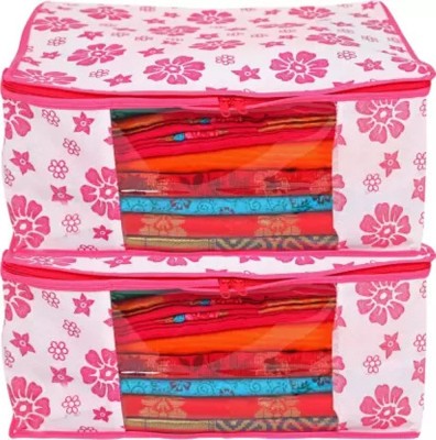 Pallavi Creation Sarees, Lehenga, Suit, Dress, & Accessories Non-Woven Garment Saree Covers Clothes Storage Bag Closet Organizer Pack Of 2 JH1000a(Pink)