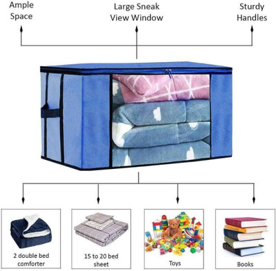 uhi Multipurpose Non-Woven Foldable Underbed Storage Bag Storage Box Organizer Wardrobe 365 DGC365(Blue)