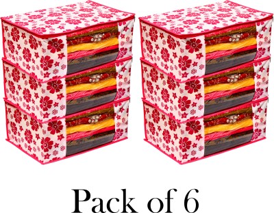 Harvik International Pack Of 6 Cloth Safety Bag for Sarees ,Lahanga, Cloths,Suits,Pants Shirts Clothes cover/Storage Cover/Cloth Cover ,Garment Cover Floral Print Storage Space Saver Cover,Saree Cover, Cloth Wardrobe Organizer Cover(Pink)