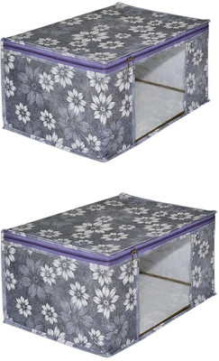 bapu creation 100 gsm White Flower With grey Background sari cover packof2(Grey)