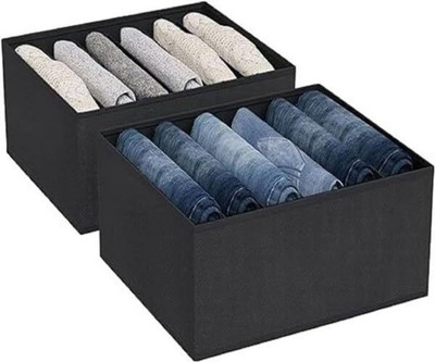 goldstone 7 Grid Foldable Fabric Drawer Organizer Box for Clothes, T-Shirts ,Jeans | Open Compartment Closet Storage Bin with Partition| Non-Woven Wardrobe Storage Solution for Home & Office(Black)
