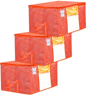 HOMESTIC Underbed Laheriya Design 3 Piece Non Woven Underbed Storage Bag, Orange 100000000136070_HT(Orange)