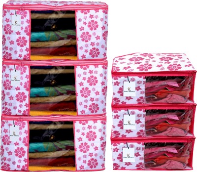 Billion Designer Flower Design Non Woven 3 Piece Saree Cover/Cloth Wardrobe Organizer And 3 Pieces Blouse Cover Combo Set (Pink) -BILLION38440 BILLION038440(Pink)