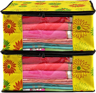 PRAHAN INTERNATIONAL PI_YF_02 NON WOVEN YELLOW FLOWER SAREE COVER PACK OF 2 PI_YF_02(Yellow)