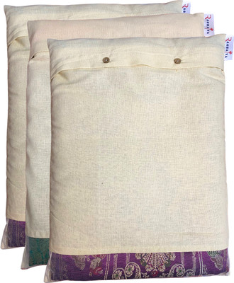 rachaiya Cotton Canvas Clothes Storage Bags/Saree Covers with Button Closure (Pack 3) | Wardrobe Organizer with Transparent mesh window(Cream)