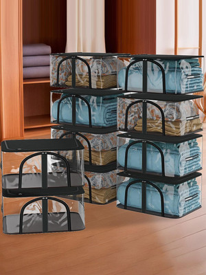 HOMESTIC by Kuber Industries Storage Bag PVC Transparent Cloth Storage Bag With Handle|Cream U Zip|Pack of 10|Dark Grey Cloth Storage(Dark Grey)