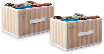 infinity craft Foldable Storage Organizer for Cloths, Toys, Clothes, Books, Towel etc | Multipurpose Wardrobe Closet Organizer (2 Pcs)(Beige)