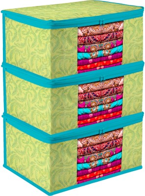 KUBER INDUSTRIES Saree Cover Metalic Printed 3 Piece Non Woven Fabric Saree Cover Set with Transparent Window, Extra Large, Green-CTKTC31884 CTKTC031884(Green)