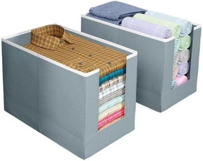Stowcraft Multipurpose Non Woven Shirt Stacker STBC Lid Brown-P1 T-Shirts, Shirts, Clothes Organizer 2 Pieces(Grey)
