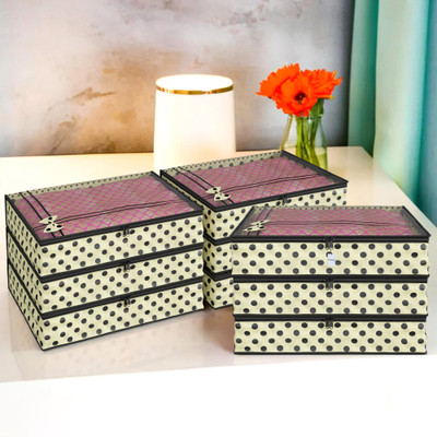 HOMESTIC by Kuber Industries Saree Cover Dot Bow-Design Saree Cover Zip Saree Cover|3 Inch|Pack of 9|Cream Cloth Storage(Cream)