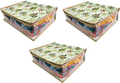 atorakushon designer Set of 3 pcs Multipurpose Flower Print Transparent Saree cover,Wardrobe Organiser At Flwr Printed T.P.Sari 8inch pck3(Multicolor)