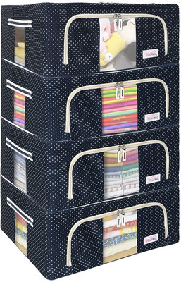 BlushBEES Living Box - Foldable Storage Boxes for Clothes, Saree Cover Bags Pack of 4, Polka Dot Blue(Blue)