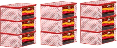 Harvik International Garment Cover Dot Printed Foldable, Non-Woven Saree Cover/Organizer With Transparent Window RB_09(Red)