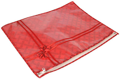 GRV saree cover set of 12 Transparent Top RED Saree Cover 12 Set Single-Transparent-Bow-Design-RED-Set-Of-12(Red)