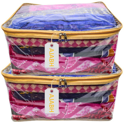 Ajabh Premium Quality Set Of 2 Transparent 9Inch Hight Saree Cover Garment Cover Bag | Multi Purpose Cloth Cover | Wardrobe Storage Organizer(Gold)