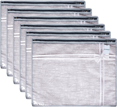 HOMESTIC by Kuber Industries Saree Cover Bow Jute Printed Top Visible Window Single Packing Storage Bag|Pack of 6|Gray 84HT18151(Gray)