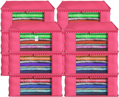 HOMESTIC by Kuber Industries Saree Cover (Pack of 12) Foldable 9 Inch Hathkadi Piping Non-Woven Saree Covers | Pink Cloth Storage(Pink)