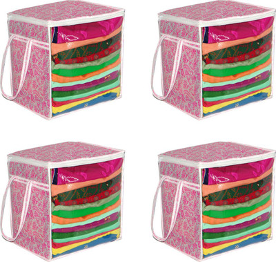 Ankit International AI_PB_004 XL Saree Cover/sari organizer with handles and transparent front (15 * 12 * 15 In),(Pack of 4), Pink Patti AI_PB_004(Pink)