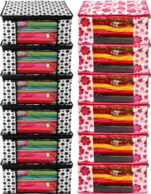 CHAMPARAN Saree Cover High-Quality Trendy Storage Bag For Wardrobe Organizer Big in size Floral and Dot Printed Pack of 12(Pink, White, Black)