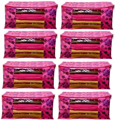 ultimatefashionista Garment Cover Saree cover Designer Non woven Fabric Set with Transparent Window, Pack of 8 saree cover/ Storage box/ FlowerPrintedNW(Pink)