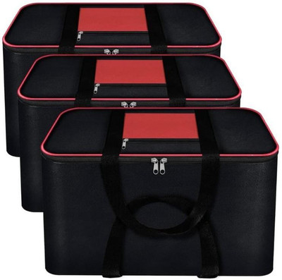 uhi Moisture Proof Nylon Rectangular Underbed Storage Bag For Multi Purpose Use Foldable, Blanket Storage Bag, Cloth Storage Organizer, Blanket Cover with Handles (Set of 3)(Black mix Red)