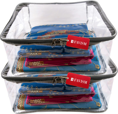 FAVISM Designer 9 Inch Height Full Transparent Big Saree Covers - Set of 2 Pcs. Grey00462(Grey)
