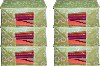 Ankit International AI_GF_06 Green Flower Saree cover Front Transparent Pack of 6 AI_GF_06(Green)
