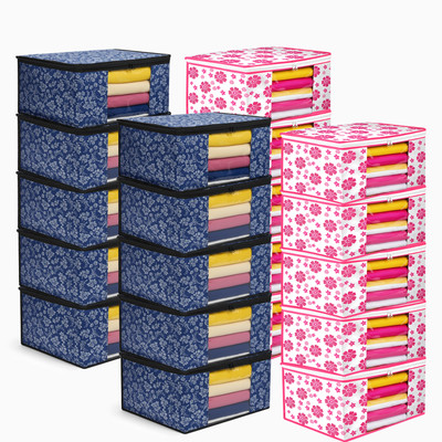 MERAO 20 Bags Printed Saree Covers | | Foldable Saree Organizer Set || Garment Storage Cover(Blue, Pink)