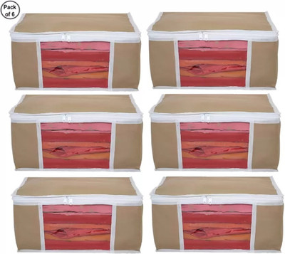 Divya Creation Storage Non Woven Large Saree Cover with Transparent Top 80 GSM Fabric Beige-Large-Saree-Cover Large-Garment-Cover-Set-Of-6 DC-LSARCOVBEIGEPC06(Beige)