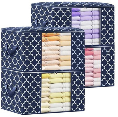 S AND H Saree cover Clothes Foldable Organizer Storage Box with zipper and transparent window 4(Blue)