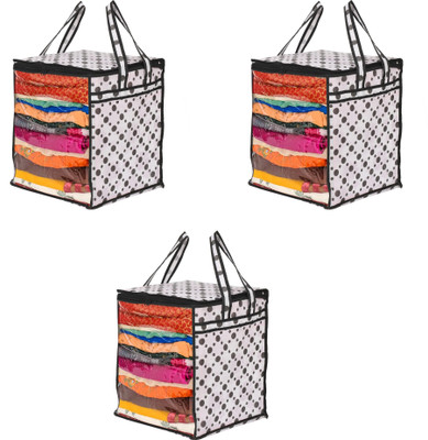 BB BACKBENCHERS Polka Dot Xl Non- Woven Saree Cover With Full Size Transparent Window Set Of 3(White, Black)