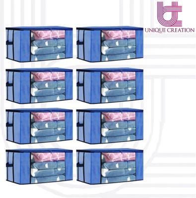 Unique Creation Underbed Blanket Storage Bag For Wardrobe Organizer Blanket Cover With Transparent Window And Side Handles Blanket Cover ( Pack Of 8, Blue )(Blue)