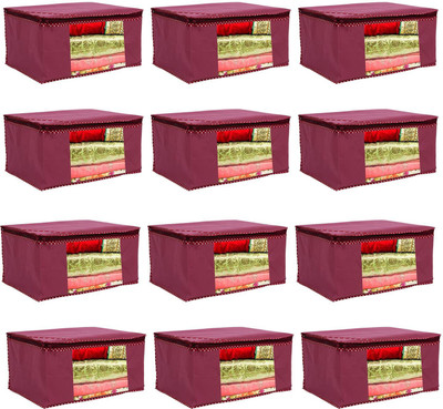 Sameer Enterprises Garments Cover 12 Pcs Non Woven Sari Cover/Clothes Organiser Wardrobe Transparent Window Maroon 12(Maroon)