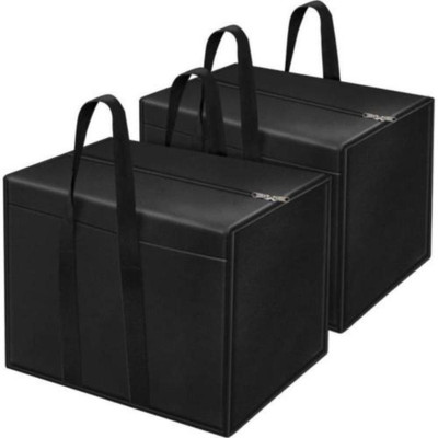 Mteaser Moisture Proof Multi-Purpose Storage Bag Clothing Storage Organiser Toy Storage, Stationery Paper Storage Bag with Zipper and Strong Handles for Travelling Pack of 2(Black)
