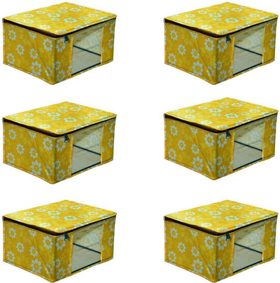 bapu creation 100 gsm flower with yellow background sari cover packof6(Yellow)