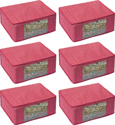 Home Style India Polka Dots Saree Cover 3 Layered Quilted Saree Bags for Wardrobe Foldable Cotton Sari Storage Organizer with a Large Transparent Window Bride Lahenga Dress Cover Combo Set of 6 Pc Pink(Pink)